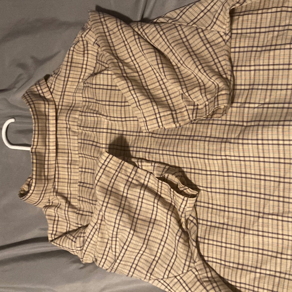 Classic Tan Plaid Button-Down Shirt - Picture 3 of 4